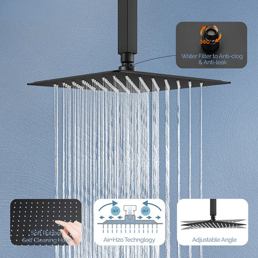 10 Inch Black Ceiling Mount Square Shower Faucet Rough-in Valve Brass Shower Handheld