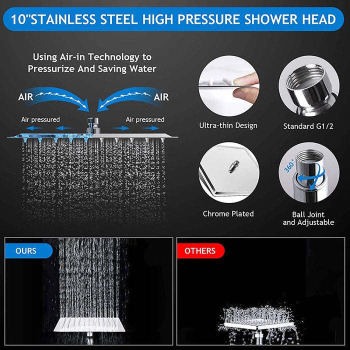 10 Inch Shower Head Combo Rain Shower Head with 11 Inch Adjustable Extension Arm And Handheld Shower Head
