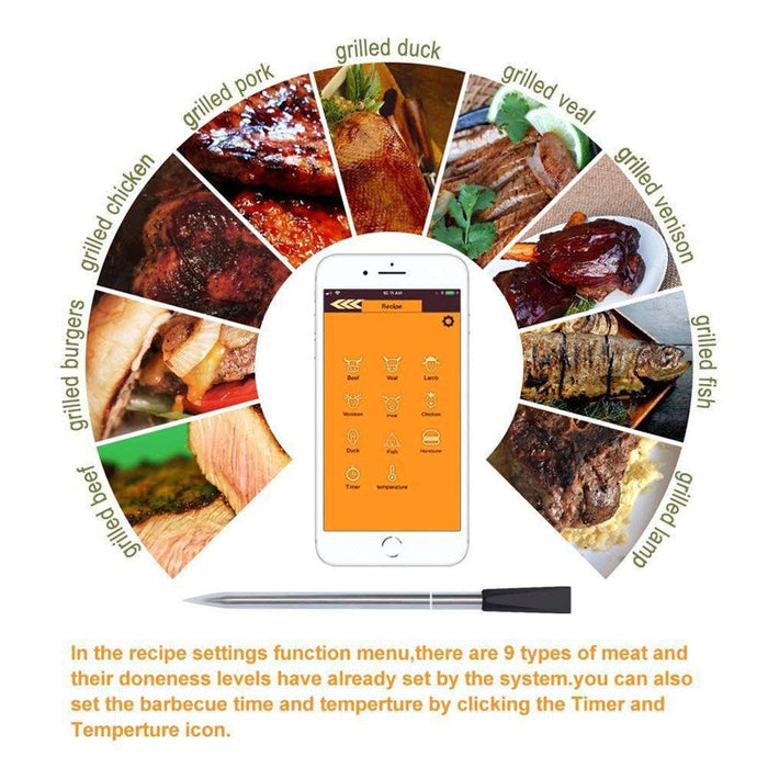 Wireless Meat Food Thermometer for Oven Grill BBQ Steak Turkey Smoker Kitchen Smart Digital Bluetooth Barbecue