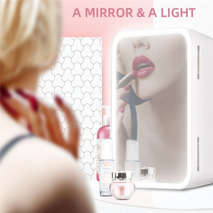 Mini Fridge 8 Liters Portable Beauty Skin Care Fridge with LED Mirror Thermoelectric Cooler and Heater,Suitable for Bedroom Room Car