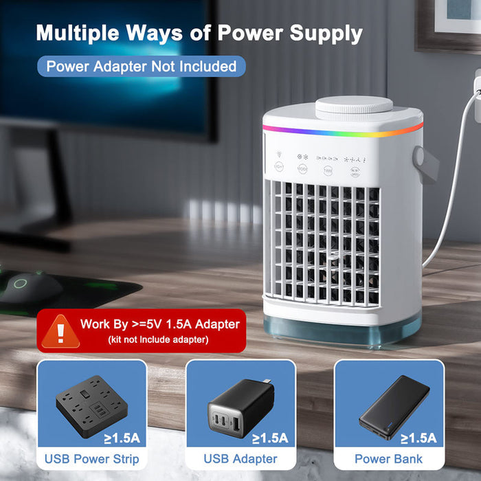 3 IN 1 Portable Air Cooler Desktop Air Conditioner Fan for Small Room Camping
