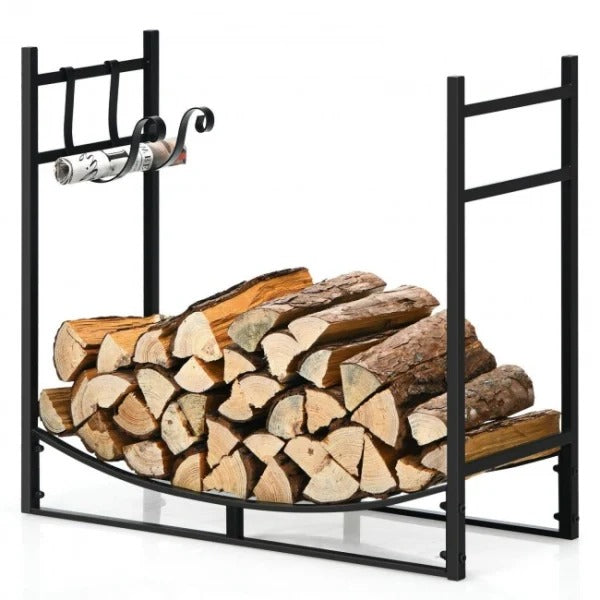 33 Inch Firewood Rack with 4 Tool Set Kindling Holders | Firewood Storage
